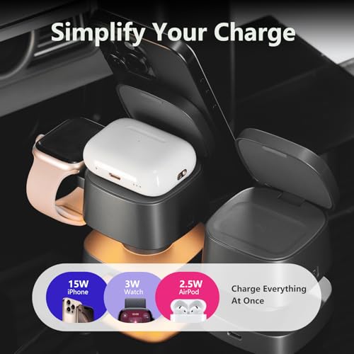 3 in 1 Charging Station with Night Light, 4 in 1 Wireless Charger for Apple | 15W MagSafe magnetic stand for iPhone 17/16/15/14/13/12, Apple Watch & AirPods. Foldable travel wireless charge (Gray) - color: Gray