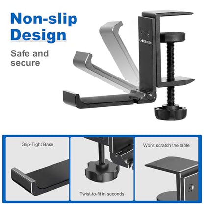 2 Pack Aluminum Headphone Stand Hanger Foldable with Cable Clip - Headset Holder Clamp Hook Under Desk, Save Your Space While Working & Gaming - style: 2 pack