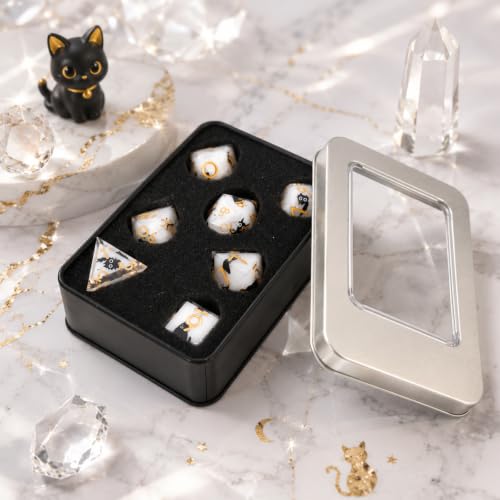 Metal Dice Set DND 7pcs with Gift Box - RPG Gift for Gamers(Cat) | Elegant gift box included, making it the ultimate present for roleplaying tabletop gamers and D&D enthusiasts - color: Cat