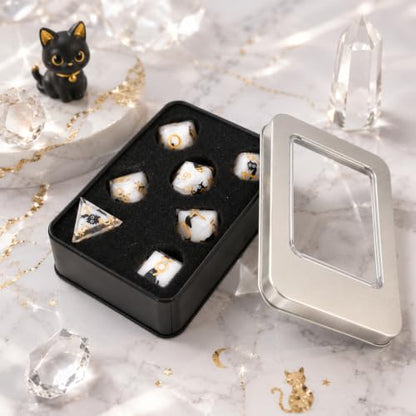 Metal Dice Set DND 7pcs with Gift Box - RPG Gift for Gamers(Cat) | Elegant gift box included, making it the ultimate present for roleplaying tabletop gamers and D&D enthusiasts - color: Cat