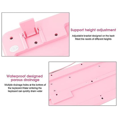 Aramox Silent Keyboard, USB Wired Mechanical Membrane Keyboard with Adjustable Bracket, 104 Keys QWERTY Layout for Laptop Home Office Gaming (Pink) - color: Pink
