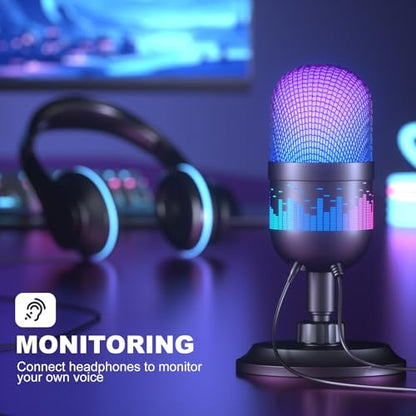 USB Gaming Microphone, Condenser Microphone for PC/MAC/PS4/PS5/Phone-Cardioid Mic with RGB Lighting - color: AK-1