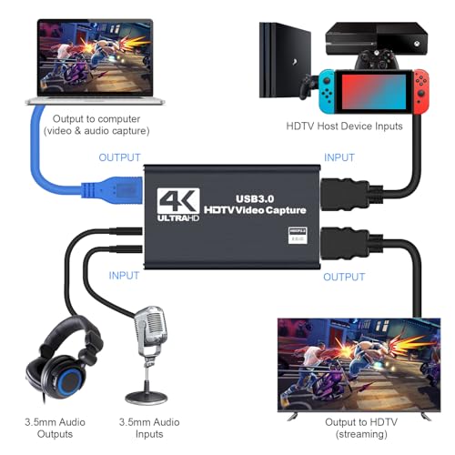 dobestyou 4K Capture Card Black for Streaming, Recording & Gaming – Video Capture Device with USB 3.0, 1080p 60fps, Plug & Play,Zero Latency for PS5, Xbox, Switch, OBS, PC, Mac - size: Capture Card Without Hdmi Cable-Black