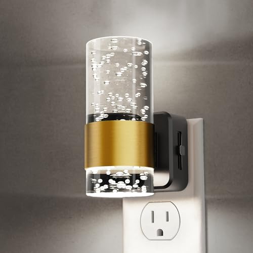 Night Light, 1-Pack Decorative Night Lights Plug into Wall, Dimmable Night Light with Auto Light Sensor, Bright White 5000K, Wall Sconce-style Design Nightlight for Bathroom,Bedroom,Hallway - color: Gold Ring-5000K, size: 1 Pack