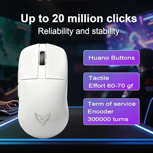 NEO V1 Wireless Gaming Mouse, Triple Mode Bluetooth 5.0 2.4G USB-C, 55g Lightweight, 12000 DPI PAW3311, RGB Backlit, 6 Buttons Rechargeable Optical Mouse for Gaming Office (White) - color: White