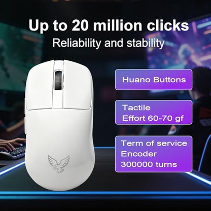 NEO V1 Wireless Gaming Mouse, Triple Mode Bluetooth 5.0 2.4G USB-C, 55g Lightweight, 12000 DPI PAW3311, RGB Backlit, 6 Buttons Rechargeable Optical Mouse for Gaming Office (White) - color: White