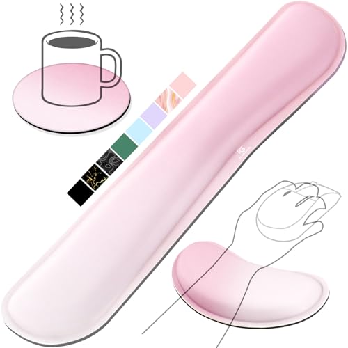 Gimars Upgrade Enlarge Silky Gel Memory Foam Keyboard Wrist Rest, Wrist Rest for Computer Keyboard, Ergonomic Mouse pad Rests for Typing Pain Relief, Wrist Support for Office, Gaming, Pink Gradient - color: Pink Gradient, size: 3-piece set (keyboard rest+