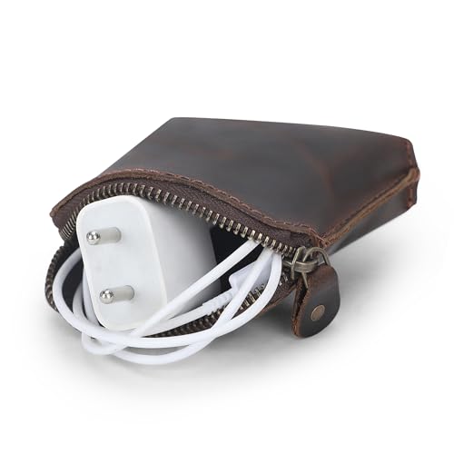 Premium Full Grain Leather Playing Card Case, Zippered Playing Card Holder for Poker Bridge Cards, Durable Leather Card Deck Storage Organizer Travel Card Carrying Pouch Multi Purpose Wallet - color: Brown