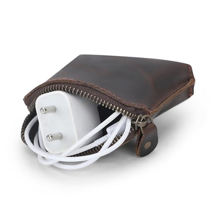 Premium Full Grain Leather Playing Card Case, Zippered Playing Card Holder for Poker Bridge Cards, Durable Leather Card Deck Storage Organizer Travel Card Carrying Pouch Multi Purpose Wallet - color: Brown