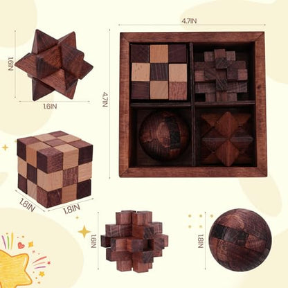 Wooden Brain Teaser Puzzles for Adults Teens - Brain Teaser Puzzles with Wooden Box 3D Puzzle Game Toys for Adults Teens - Unlock Interlocking Puzzle Adults Teens IQ Education Smart Toys - color: Style a