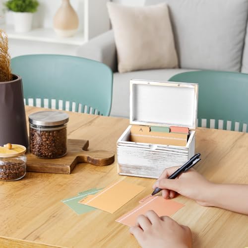 DRASTAR Index Card Holder, Index Card Organizer 3x5, Index Card Holder with Dividers for Desk, Index Card Storage Case, Note Card Box, Retro White - color: Retro White