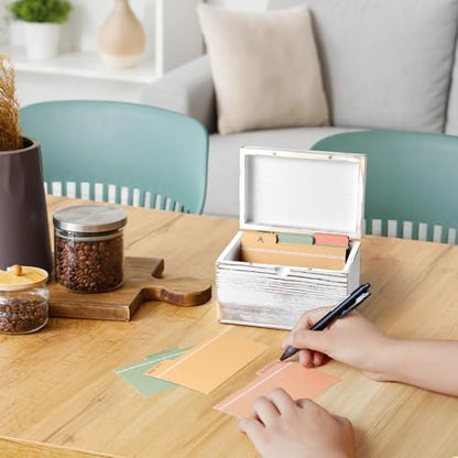 DRASTAR Index Card Holder, Index Card Organizer 3x5, Index Card Holder with Dividers for Desk, Index Card Storage Case, Note Card Box, Retro White - color: Retro White