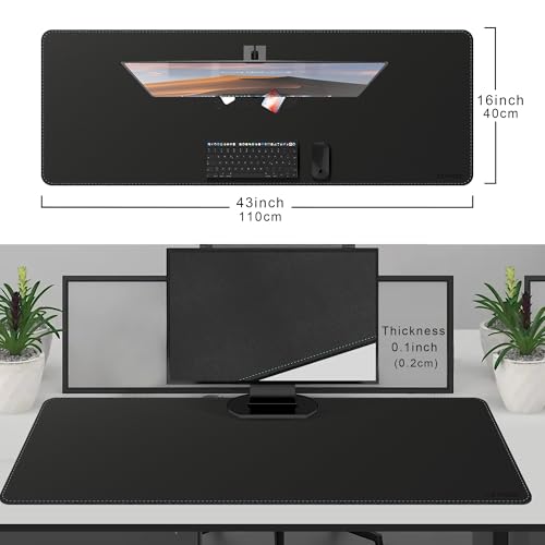 CENNBIE Leather Desk Mat - 43.6" x 16" Oversized Mouse Pad, Black | Premium Stitched Edges Resist Wear. Waterproof, Non-Slip & Easy To Clean. Protects Desk From Scratches. For Office & Home. - color: Black, size: 43.6" x 16"