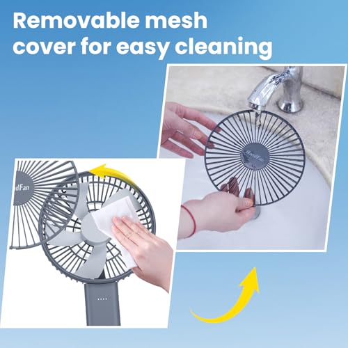 HandFan Quiet 6 Inch Handheld Fan [34H Max Cooling Time], 6 Speed Rechargeable Personal fan and Desktop with Base, 180° Foldable for Travel Concerts Makeup Office (Grey) - color: grey