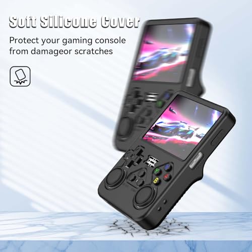for R36S Silicone Case, Soft Skin for R36 S Handheld Game Console Accessories, Anti-Scratch Washable Silicone Cover with Lanyard (Black) - color: Black