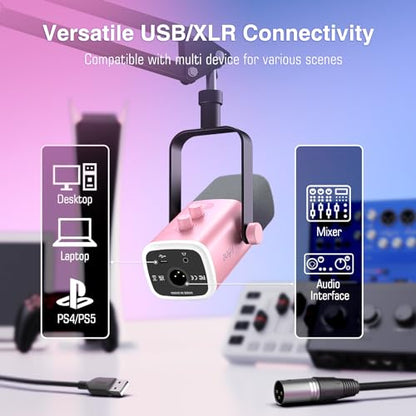 FIFINE Gaming XLR/USB Microphone Kit and Audio Mixer, Streaming Dynamic Mic Set for PC,with Headphones Jack,Gain Knob,Arm Stand,PC Mixer with XLR Interface,for Video(AM8TP+SC3W)