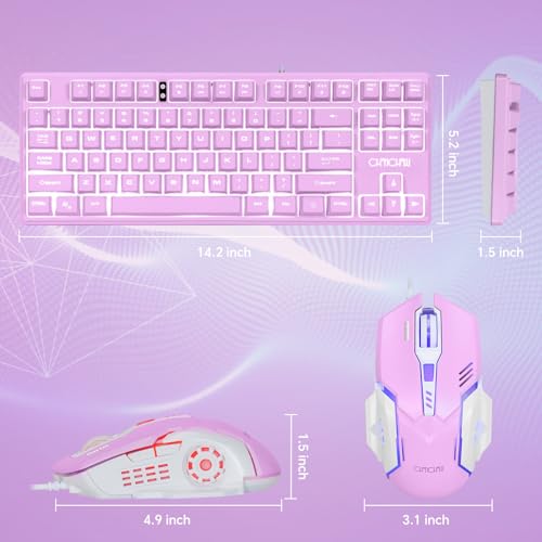 CHONCHOW LED Keyboard and Mouse Combo,Wired 87 Key | Mechanical Feel Anti-ghosting Backlight Keyboard with Multimedia Keys for Windows, Mac Desktop/Laptop/PC (Purple) - color: Purple