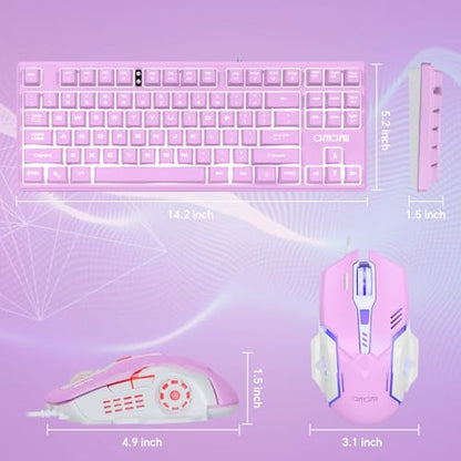 CHONCHOW LED Keyboard and Mouse Combo,Wired 87 Key | Mechanical Feel Anti-ghosting Backlight Keyboard with Multimedia Keys for Windows, Mac Desktop/Laptop/PC (Purple) - color: Purple