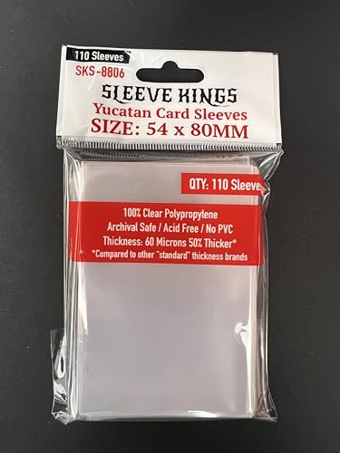 Sleeve Kings Standard Card Sleeves – 110 Count, Clear 60 Micron Thickness, Medium Size (54 x 80 mm), Compatible with Catan & More – SKU: SKS-8806 - size: 54 x 80 mm, style: Yucatan