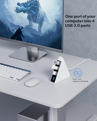 USB 3.0 Hub,4 Port USB Hub Tower,2ft Cable USB Splitter for Laptop,PC, PS4,PS5,Xbox,Mouse,Keyboard, Flash Drive, U-Disk (White) - color: White-A
