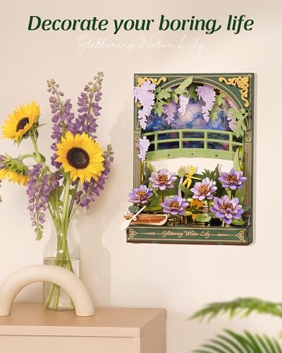3D Wooden Puzzles for Adults Monet Water Lily DIY Model Building Kits with LED Light - Home Decor, Wall Art & Unique Creative Gifts for Art Lovers/Men/Women - style: Water Lily