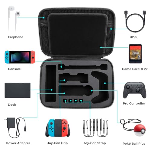 Mumba Deluxe Carrying Case for Nintendo Switch 1 & Switch OLED, [Max Version] All-in-One Travel Storage Bag, Holds Console, Dock, Pro Controller, 27 Game Cards,& More, Hard Shell Protection (Black)