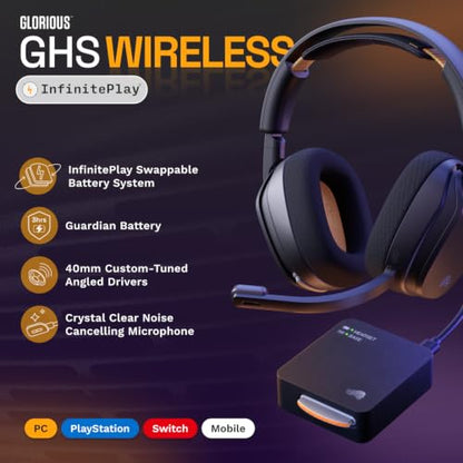 GLORIOUS GHS Wireless InfinitePlay - 2.4GHz & Bluetooth Wireless Gaming Headset for PC, PS5, PS4, Switch - Swappable 85Hr Batteries, Custom Tuned Drivers, Detachable Noise Cancelling Mic - Black - color: Black Wireless