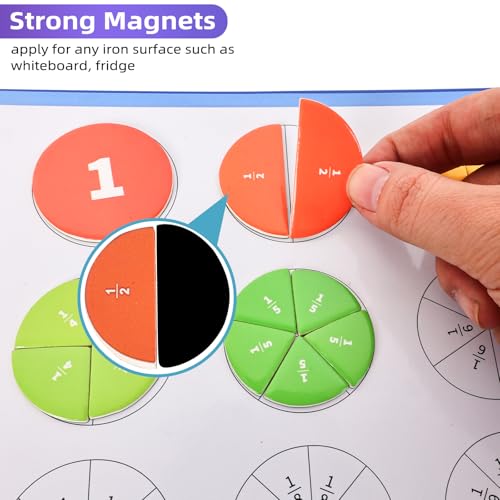 Magnetic Fraction Demonstration Book,Magnetic Fraction Tiles & Fraction Circles,Montessori Fraction Manipulatives Learning Games for Kids,Fraction Manipulatives for Elementary School (Fox) - style: 2-fox