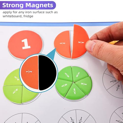 Magnetic Fraction Demonstration Book,Magnetic Fraction Tiles & Fraction Circles,Montessori Fraction Manipulatives Learning Games for Kids,Fraction Manipulatives for Elementary School (Fox) - style: 2-fox