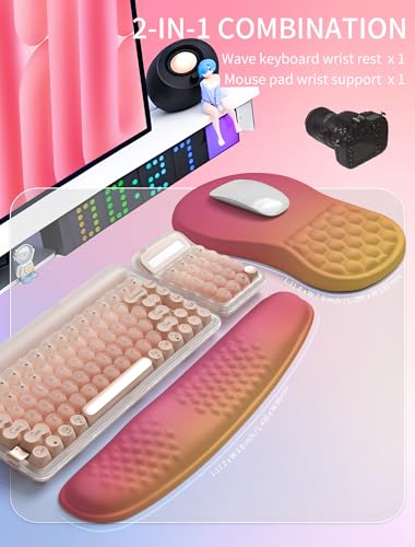 Hokafenle 2in1 Combination, Wave Keyboard Wrist Rest and Ergonomic Curvature Mouse Pad Wrist Support for Relieve Wrist Pain, Filled with Soft Cushion Memory Foam, Sunset Glow - color: Sunset Glow
