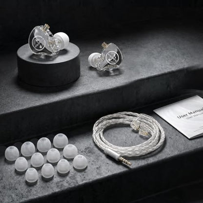 in Ear Monitor, HiFi Headphones with Dual Magnetic Dynamic Driver, Clear | Hybrid Banlance Armature with Dynamic in Ear Headphones IEM Earphones Gaming Earbuds no Mic - color: KA10-Clear no Mic