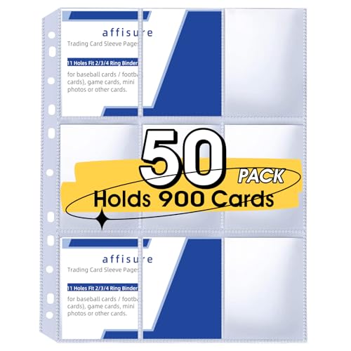 9 Pocket Card Sleeves, Holds 900 Cards, Trading Card Binder Sleeves, 3 Ring 9 Pocket Pages for Sports Cards, Coupons, Game Cards, 50 Pack - size: 50