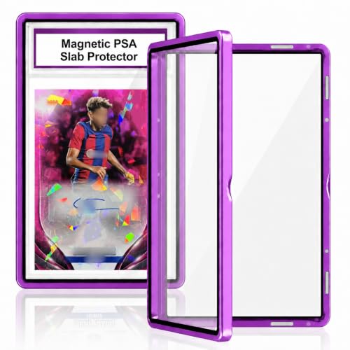 PSA Slab Case with 9-Point Secure Lock, Aluminum Alloy Graded Card Case, Magnetic UV Protection Slab Protector Fits 35PT PSA, CGC, CSG Cards, Professional Display Frame for Sports Cards (purple) - color: Purple