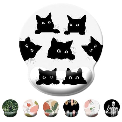 Funny Cat Mouse Pad Wrist Support,Ergonomic Mouse Pad with Wrist Rest,Comfortable Mousepad with Smooth Wrist Rest,Pain Relief Mouse Pads for Non-Slip Base,Computer,Laptop,Office & Home(Six Black Cats) - color: Funny Cat