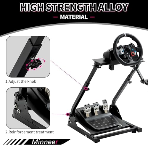 Minneer Foldable Steering Racing Wheel Stand for Logitech G29 G920 G923 G27，for Thrustmaster T80 T150 T248, for Fanatec Racing wheel Driving Simulator Cockpit(Wheel, Pedals, Handbrake Not Included)