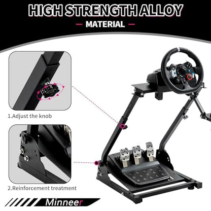 Minneer Foldable Steering Racing Wheel Stand for Logitech G29 G920 G923 G27，for Thrustmaster T80 T150 T248, for Fanatec Racing wheel Driving Simulator Cockpit(Wheel, Pedals, Handbrake Not Included)
