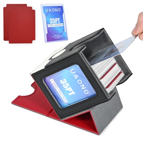 UAONO Card Deck Box for MTG Commander, Fits 100 Double-Sleeved Cards | Independent Commander Display, Magnetic Deck Case for Magic the Gathering TCG, 2 Dividers & 1 Top Loader (Red/White) - color: A-Red&White-P