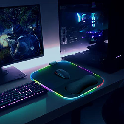 Gimars RGB Mouse Pad with Wrist Rest Support, 12 x 10 in Extra Large Ergonomic Gaming Mouse Pad with 10 LED Lighting Modes, Non-Slip Rubber Base for PC Gaming & Office - color: RGB-Wrist Rest