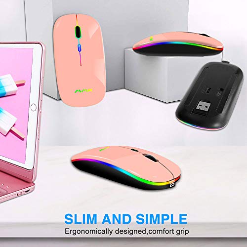 MMK Wireless Bluetooth Mouse, 2.4G Rechargeable Optical Mouse for Laptop | LED Slim Dual Mode (Bluetooth 5.0 and 2.4G) Wireless Mouse for Laptop, PC, Mac OS, Android, Windows (Champagne) - color: Champagne