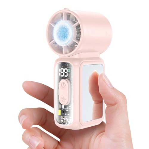 W & O Handheld Mini Fan with Semiconductor Cooling,Speed (1-199) Personal Turbo Portable Fan 4300mAh Rechargeable,Powerful 20000RPM Pocket Hand Fans for Travel/Makeup/Outdoor/Home (Pink ICE) - color: Pink