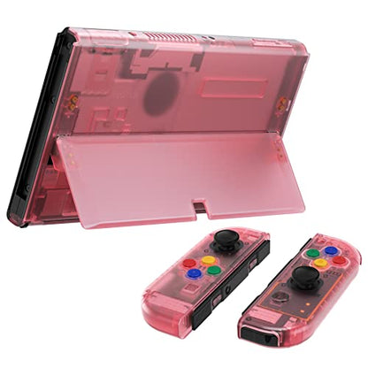 eXtremeRate DIY Full Set Shell for Nintendo Switch OLED, Replacement Console Back Plate & Kickstand, Custom NS Controller Housing with Full Set Buttons for Nintendo Switch OLED - Clear Cherry Pink - color: Clear Cherry Pink
