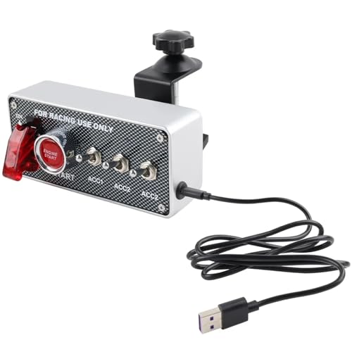 4 +1 Rocker Switch Panel for USB Simulator Racing Games; PC Carbon Fiber Ignition Switch Panel Carbon Fiber for Assetto Corsa Engine Start Stop Push Button Box Dirt Rally2