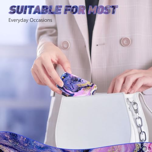 Credit Card Holder, Mini RFID Small Aluminum Card Wallet Business Card Case | Blocking Slim Metal RFID Blocking Front Pocket Wallet Hard Case CC Holder for Women Girl, Aesthetics Purple Marble - color: Purple Marble