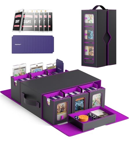 Kabinka MTG Commander Deck Box, 6-Deck Modular Card Case with 100 PCS Card Sleeves, Dice Tray - Holds 600+ Double-Sleeved Cards, 35PT Magnetic Holders for TCG/EDH (Black Purple) - color: Black Purple