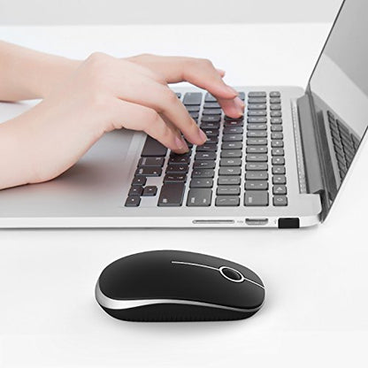 VssoPlor Wireless Mouse, 2.4G Slim Computer Laptop Mouse, Black and Silver | Portable Mouse, Plug & Play USB Nano Receiver, Quiet Silent Optical Mice for Notebook, PC, Laptop, Computer, Windows, Mac - color: Black and Silver