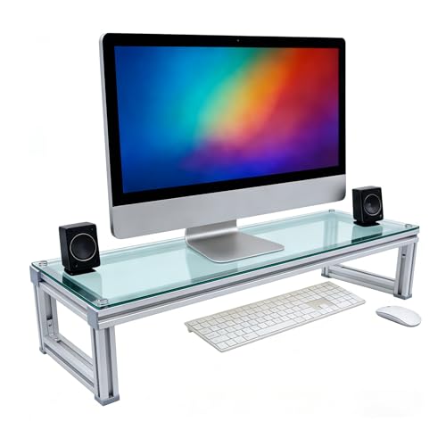 Monitor Stand Riser Acrylic Aluminum, Heavy Duty Ergonomic Screen Stand with Under Desk Storage, Neck Pain Relief Desk Organizer for Laptop PC iMac Home Office & Gaming