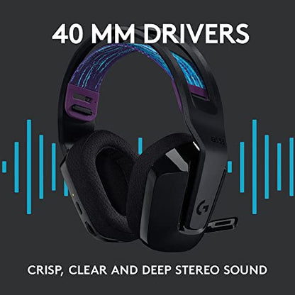 Logitech G535 Lightspeed Wireless Gaming Headset - Black | Lightweight, on-ear design, flip-to-mute microphone, USB rechargeable battery - color: Black, style: Wireless