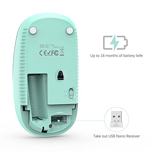 VssoPlor Wireless Mouse, 2.4G Slim Computer Laptop Mouse, Mint Green | Portable Mouse, Plug & Play USB Nano Receiver, Quiet Silent Optical Mice for Notebook, PC, Laptop, Computer, Windows, Mac - color: Mint Green