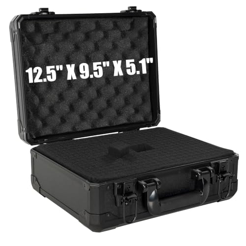 13 Inch Hard Carrying Storage Case | Ideal for Microphone & Camera Gear Transportation, DJ Mixer Case with Customizable Pre-Diced Foam, 13 X 10 X 5.5 Inch, Black - size: Inner：12.5''X 9.5''X 5.1''