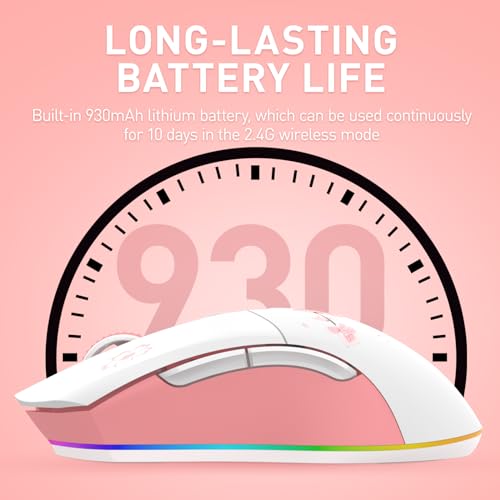 DAREU Sakura Pink Wireless Gaming Mouse with Charging Dock Rechargeable RGB,12K DPI,6 Programmable Buttons High-Precision Sensor [300IPS] [1000Hz] for PC Notebook Mac - color: Sakura Pink & Charging Dock